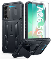 FNTCASE für Samsung Galaxy A26 5G (6,7 Zoll), mattes, strukturiertes, robustes Bumper-Case mit verschiebbarer Kameraobjektivabdeckung, Ständer